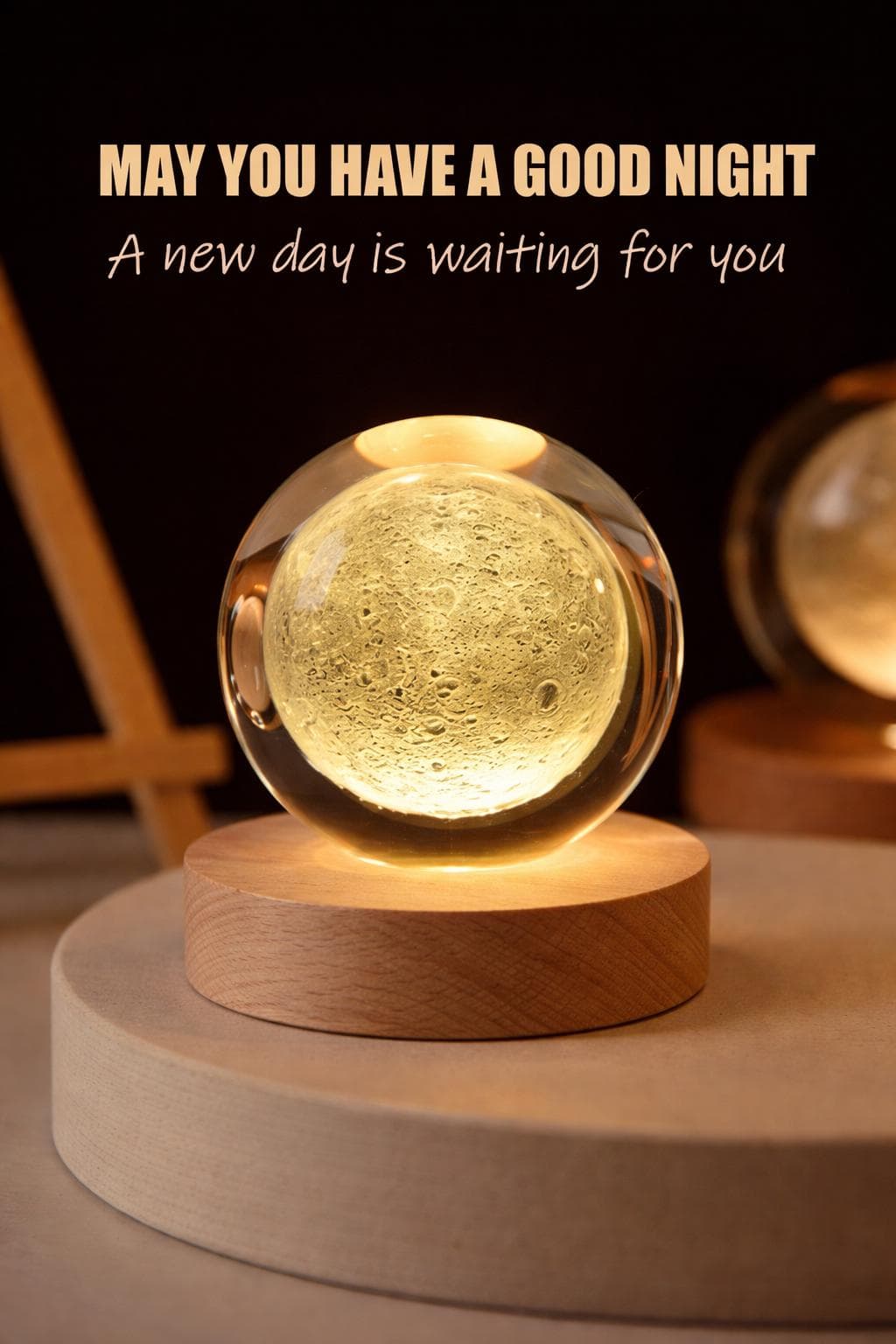 Luxury 3D Crystal Ball Lamp LED Night Light Solar System Moon Globe Wooden Base